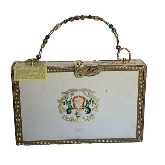 BRITTANY JEAN Y2K Handmade Upcycled Green Gold Floral Cigar Box Purse Retro - Picture 5 of 16